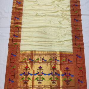 Premium Peacock Parrot Brocade Paithani: A Natural Hue