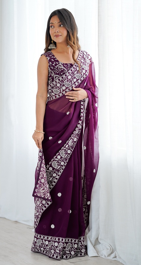 Faux Georgette Thread Work