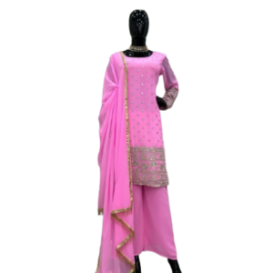 Faux Georgette Suit with Palazzo-Dupatta