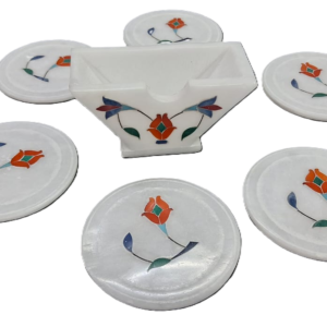 White Marble Inlay Coasters: Parchin Kari Marvel from Agra