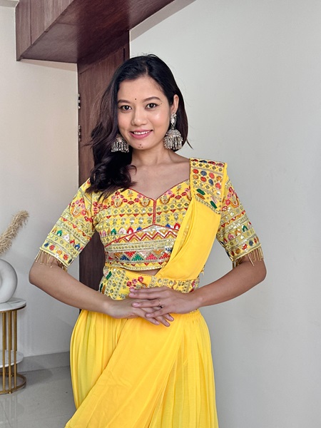 Faux Georgette Palazzo-Choli Set