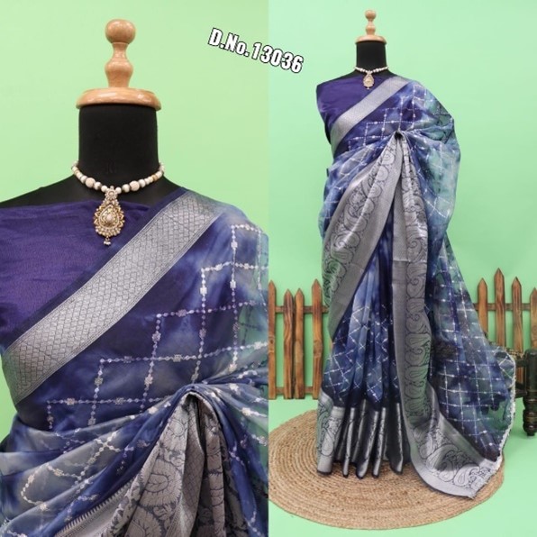 Organza Silk Saree with Silver border