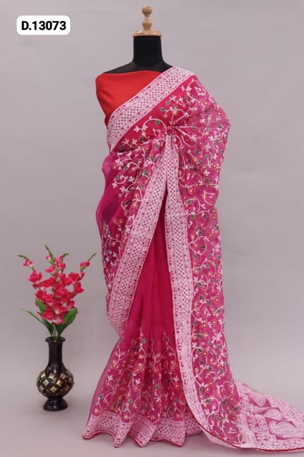 Pure Organza Silk Chikankari Saree