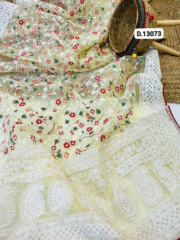 Pure Organza Silk Chikankari Saree