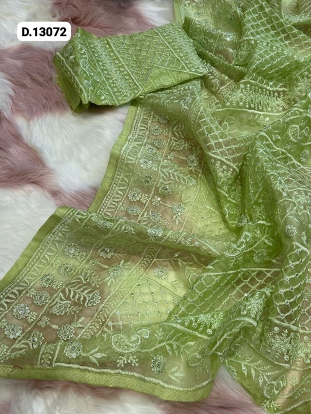 Organza Silk with Lucknowi Chikankari Saree