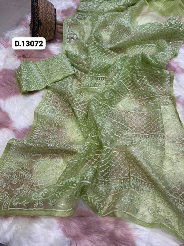 Organza Silk with Lucknowi Chikankari Saree
