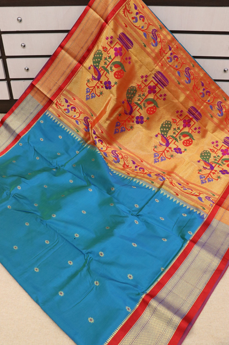 Buy Double Pallu Pure Silk Handloom Paithani Sarees Online | Paithani Aqca Colour  Sarees at Best Price | Abhimani Paithani