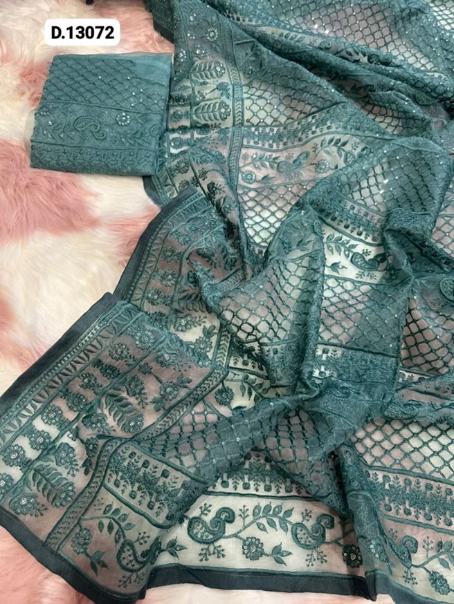 Organza Silk with Lucknowi Chikankari Saree