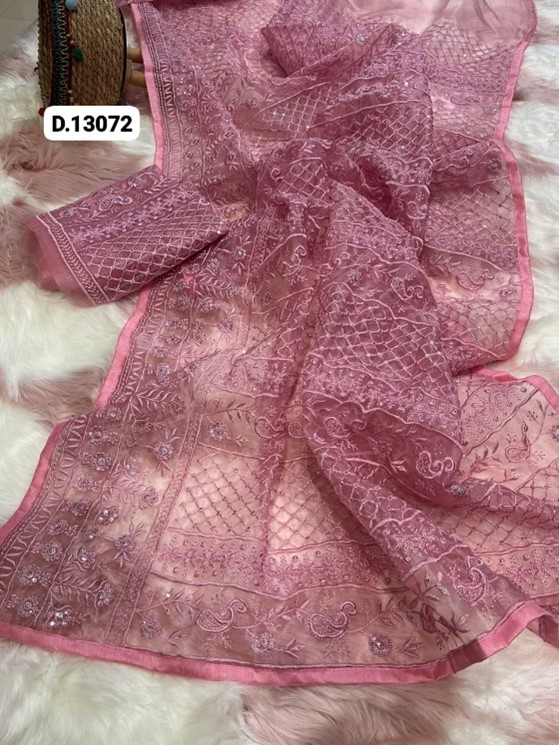 Organza Silk with Lucknowi Chikankari Saree