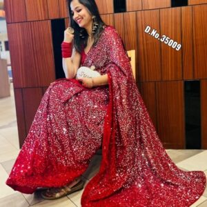 Faux Georgette Sequins Embroidery Saree