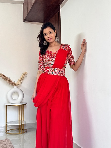 Faux Georgette Palazzo-Choli Set