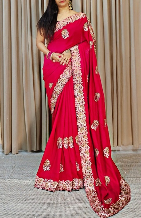 Silk Saree with Zari and stone work