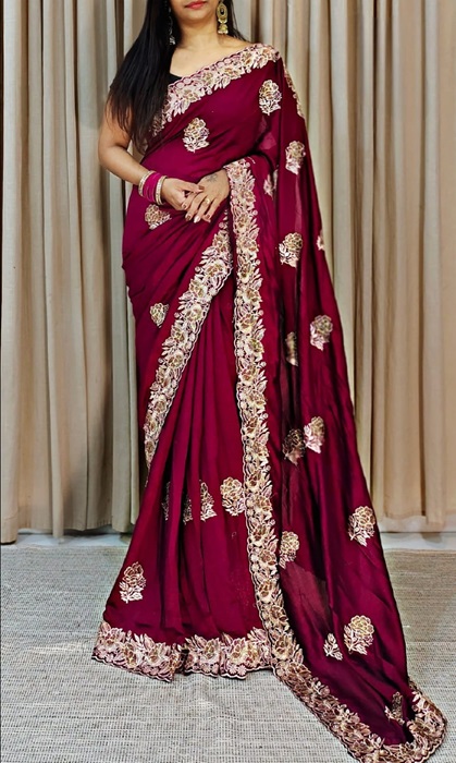 Silk Saree with Zari and stone work