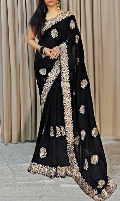 Silk Saree with Zari and stone work
