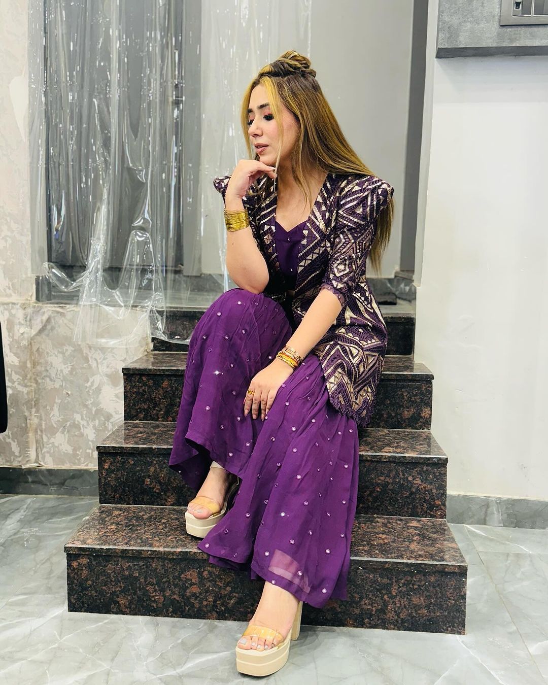 Faux Georgette Palazzo Jacket set