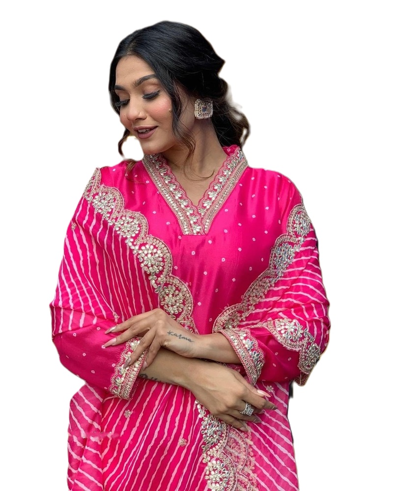 Rose Pink Chanderi Silk Suit