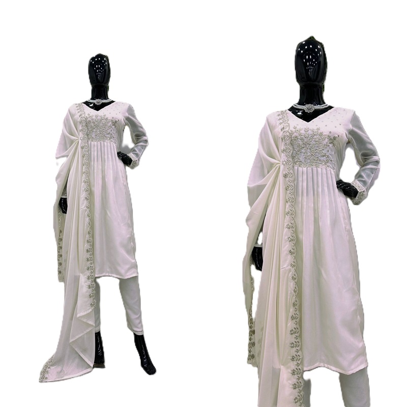 Tissue Organza Suit with Thread Sequin Work