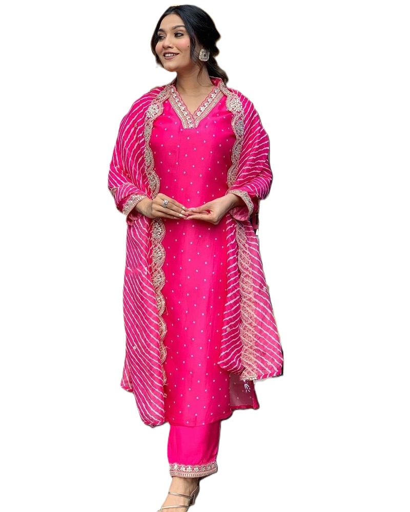 Rose Pink Chanderi Silk Suit