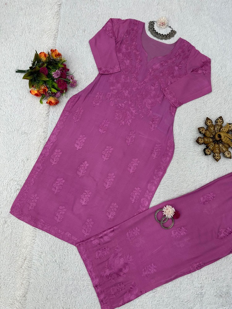 Chain-Stitch Designer Rayon Suit and Palazzo