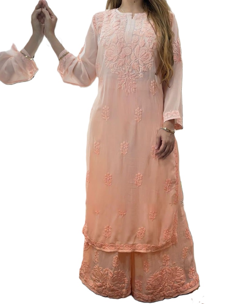 Chain-Stitch Designer Rayon Suit and Palazzo