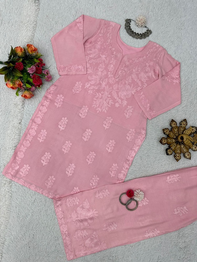 Chain-Stitch Designer Rayon Suit and Palazzo