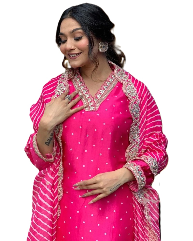 Rose Pink Chanderi Silk Suit