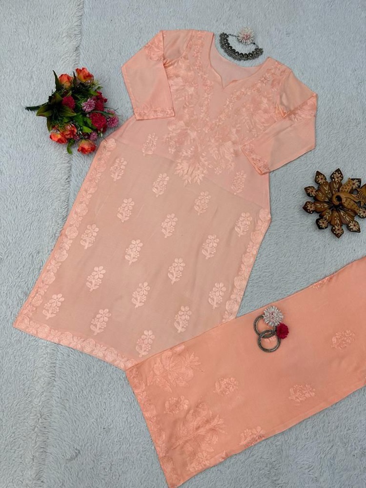 Chain-Stitch Designer Rayon Suit and Palazzo