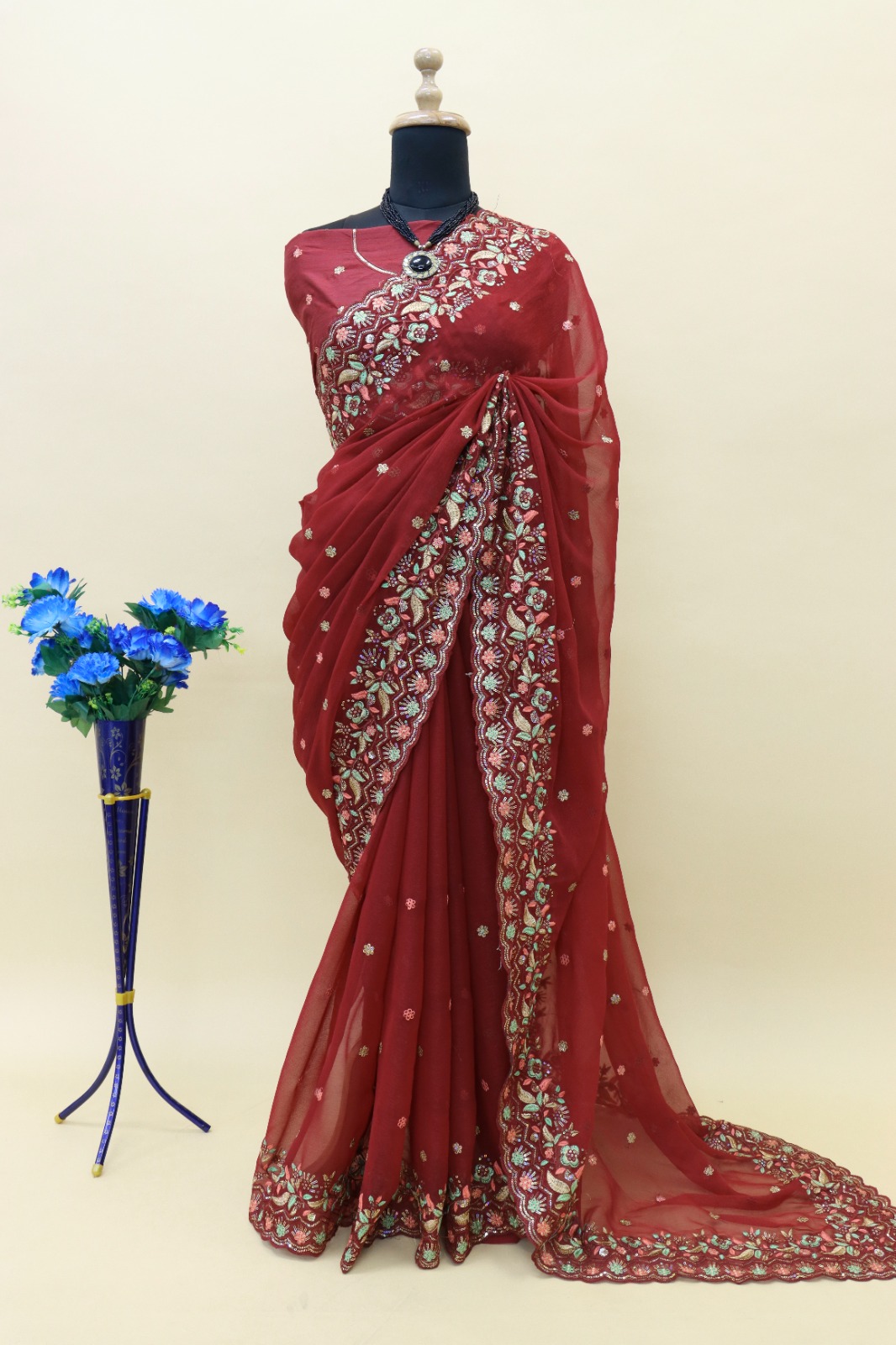 Shimmer silk with embroidery & sequins work Pallu