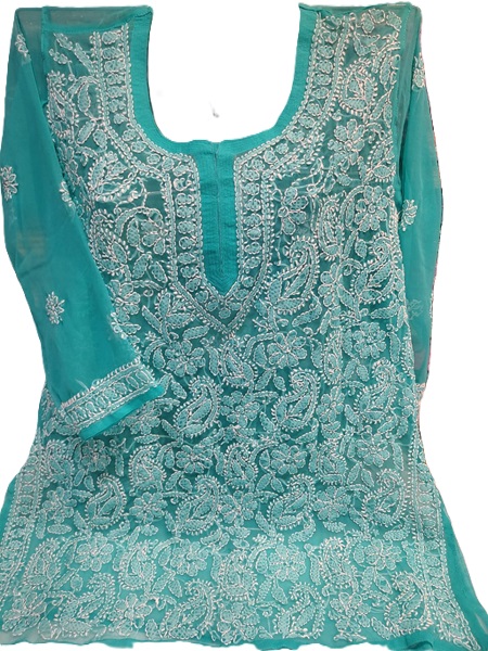 Chikankari chiffon Jaal short Kurti