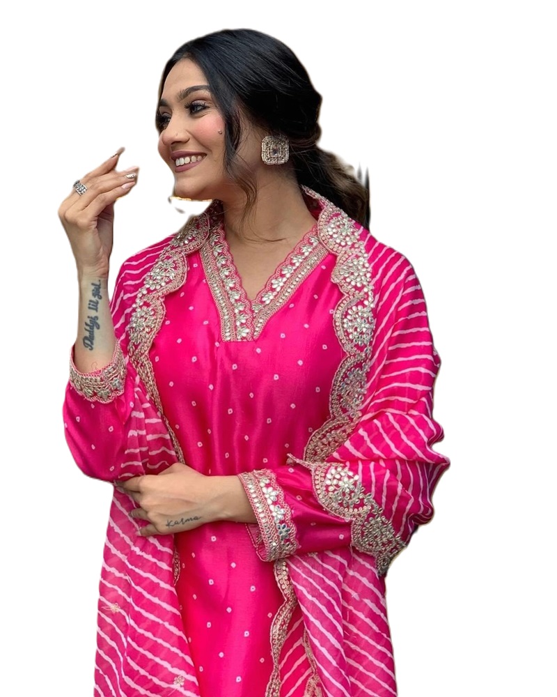 Rose Pink Chanderi Silk Suit