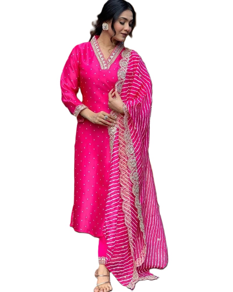 Rose Pink Chanderi Silk Suit