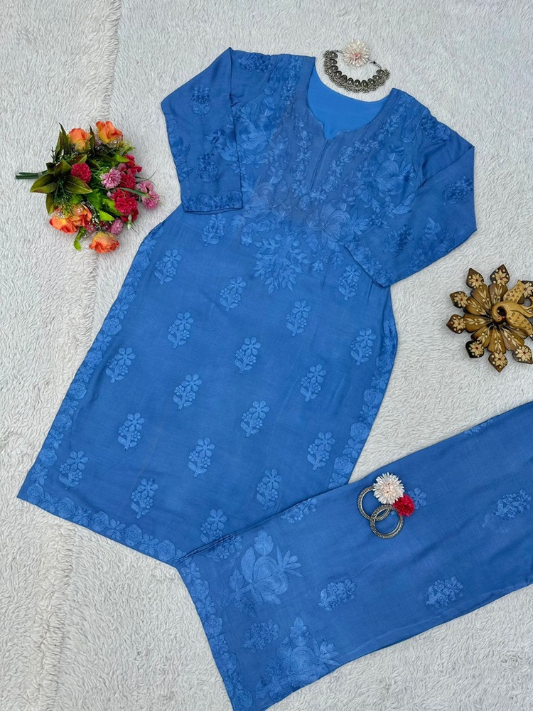 Chain-Stitch Designer Rayon Suit and Palazzo