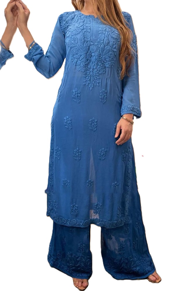 Chain-Stitch Designer Rayon Suit and Palazzo