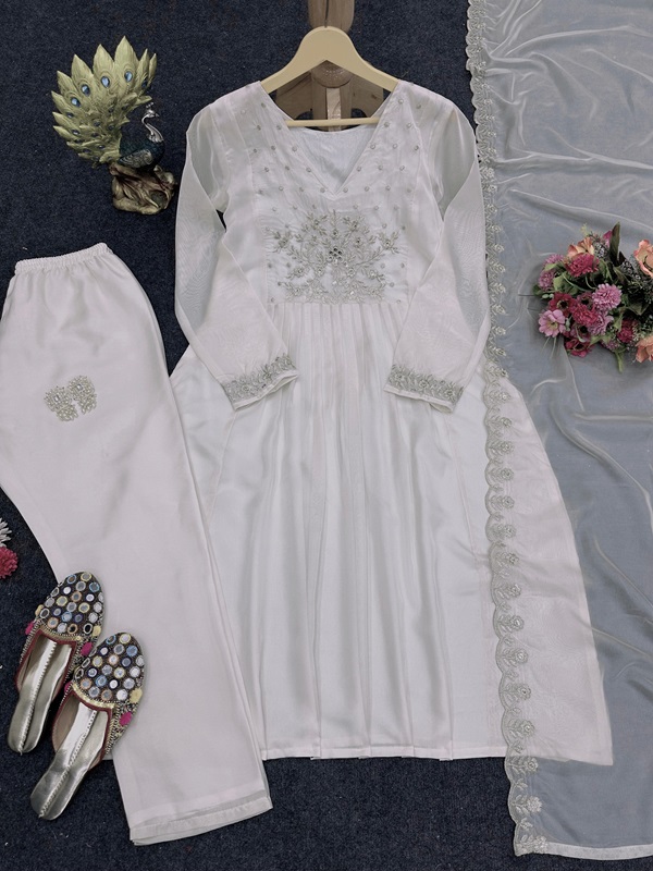 Tissue Organza Suit with Thread Sequin Work