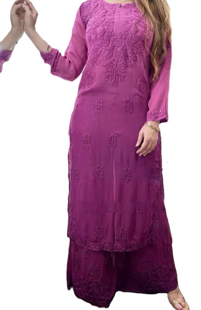 Chain-Stitch Designer Rayon Suit and Palazzo