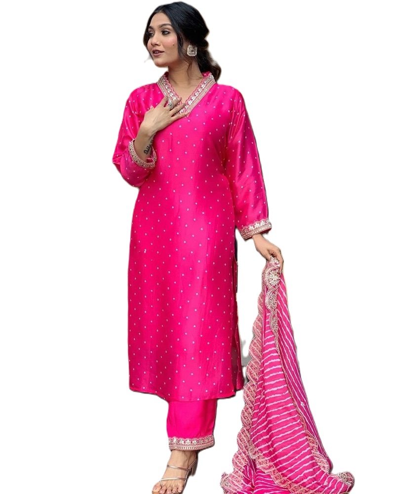 Rose Pink Chanderi Silk Suit