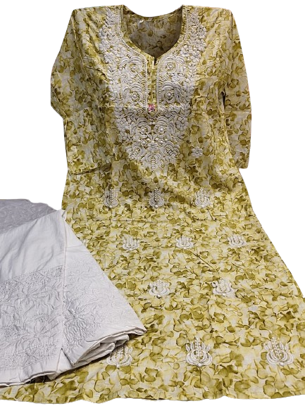 Lucknowi Chikankari Malmal Kurti Set