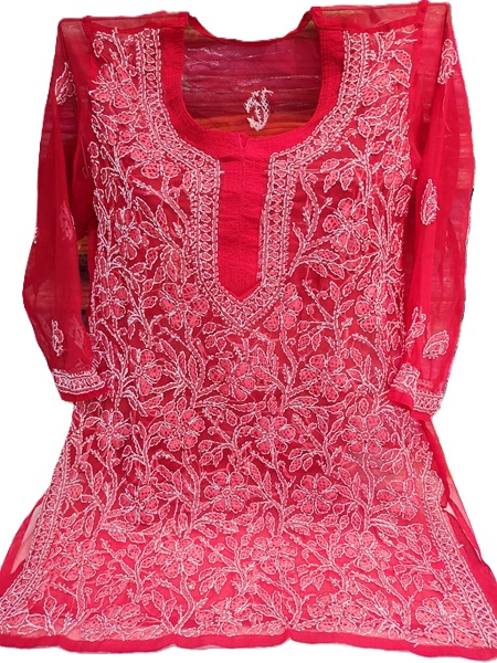 Chikankari chiffon Jaal short Kurti