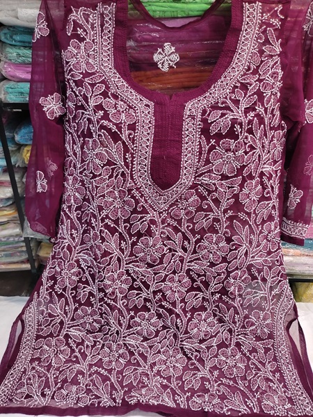 Chikankari chiffon Jaal short Kurti