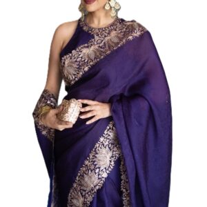 Saree on Faux Georgette Fabric with Thread & Sequin Work