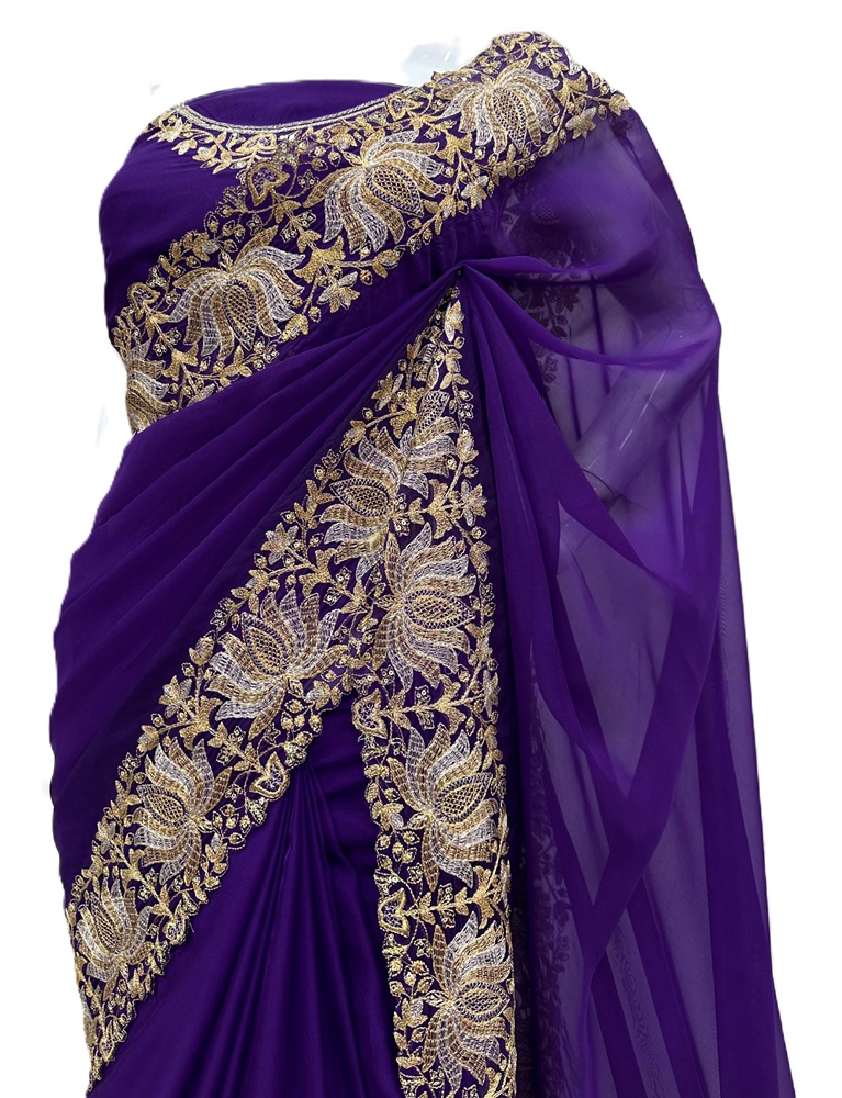 Saree on Faux Georgette Fabric with Thread & Sequin Work