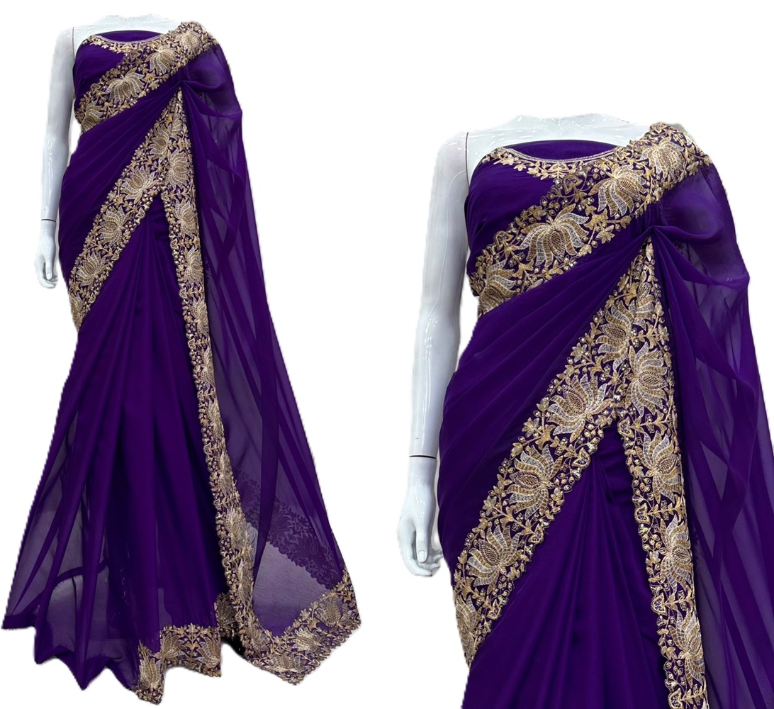 Saree on Faux Georgette Fabric with Thread & Sequin Work