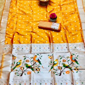 Banarasi Soft Silk Saree with Paithani Silver Zari Border