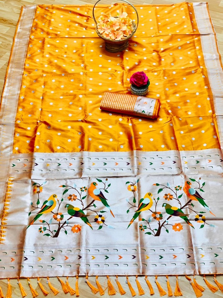 Banarasi Soft Silk Saree with Paithani Silver Zari Border