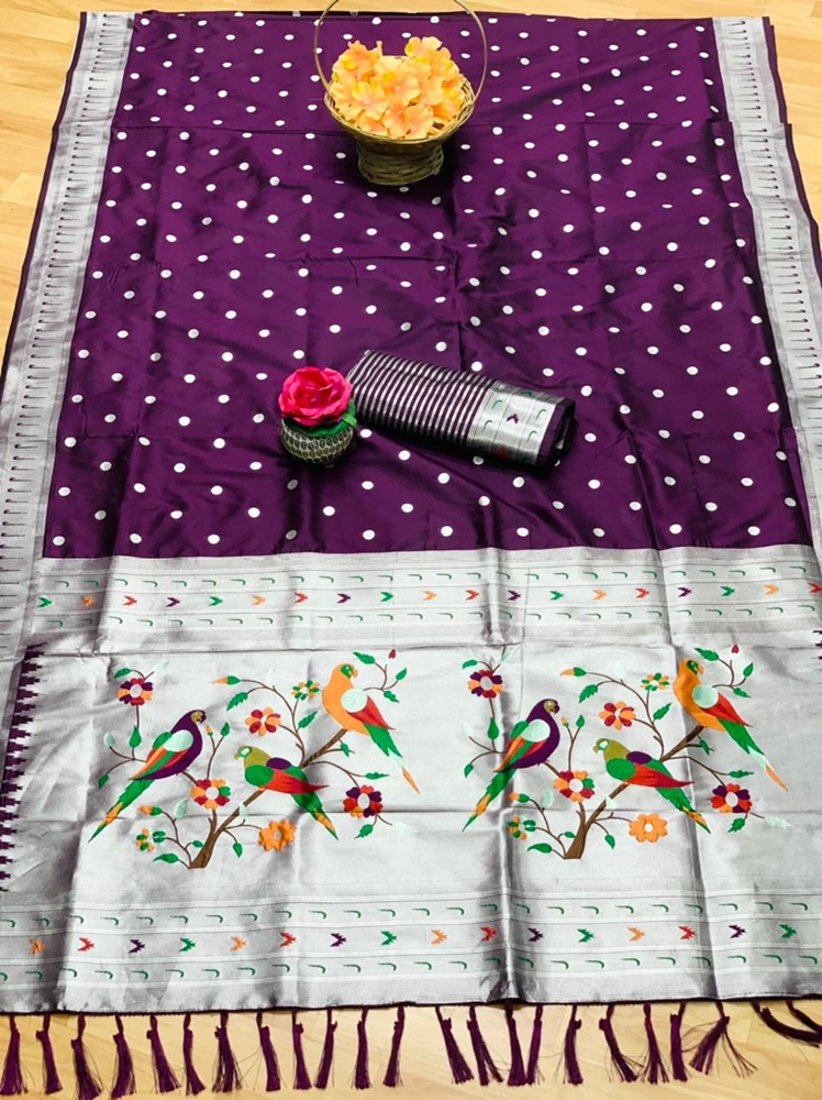 Banarasi Soft Silk Saree with Paithani Silver Zari Border