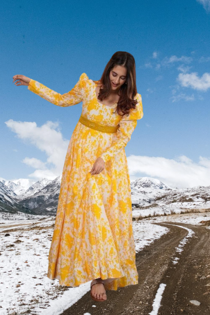 Stylish Long Gown in Faux Georgette