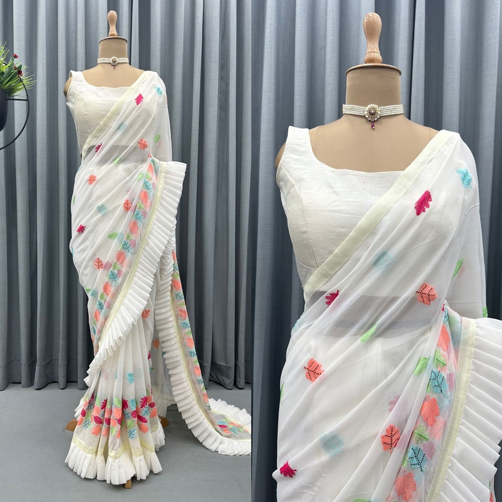 Ruffle Faux Georgette Designer Saree