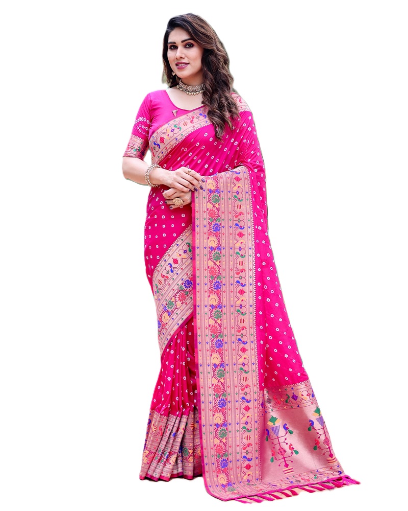 Premium Paithani Bandhej Silk Saree