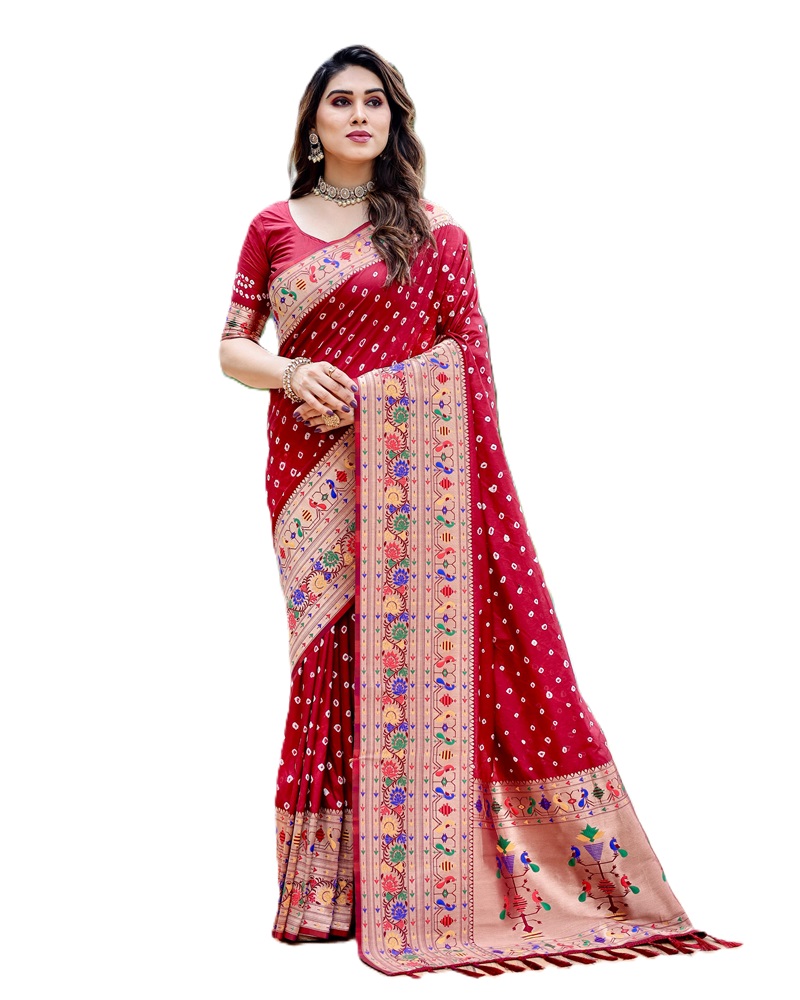 Premium Paithani Bandhej Silk Saree