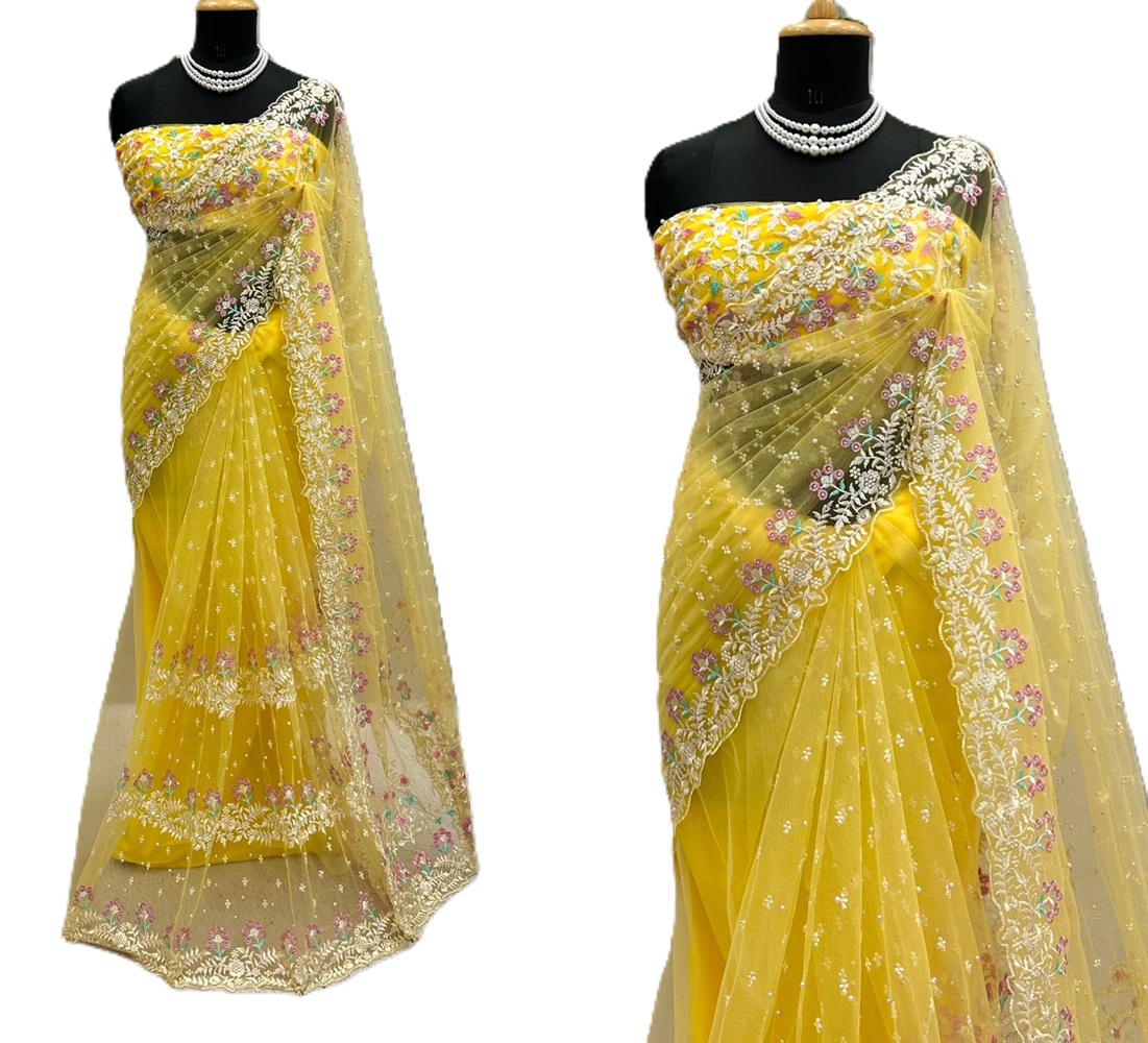 Soft Net Designer Saree with Pearl work 